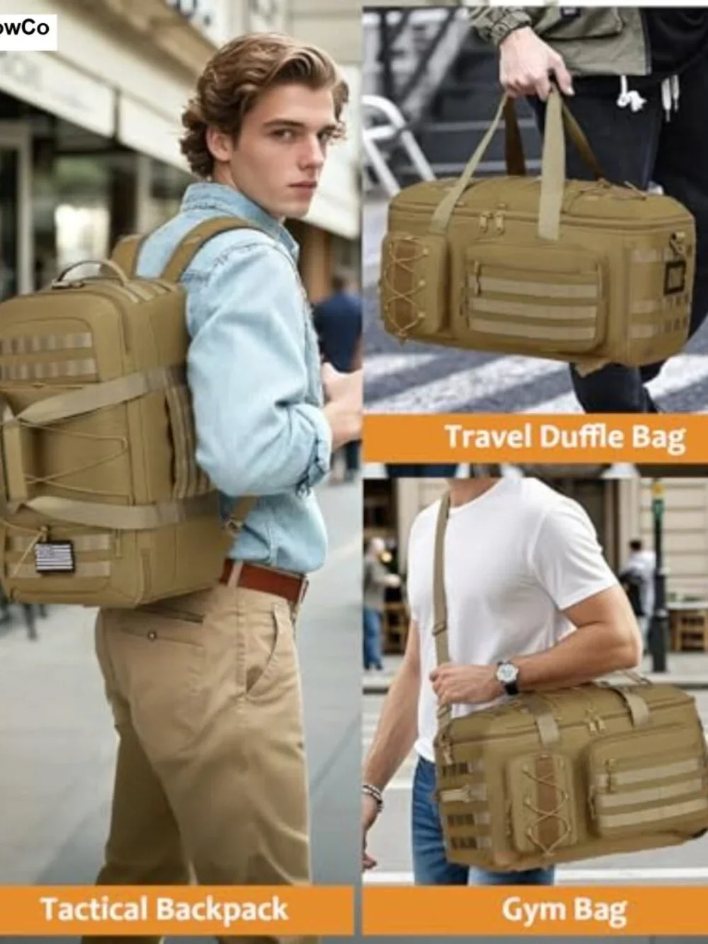50L 3-in-1 Gym Duffle Bag Travel Backpack with Shoe Compartment